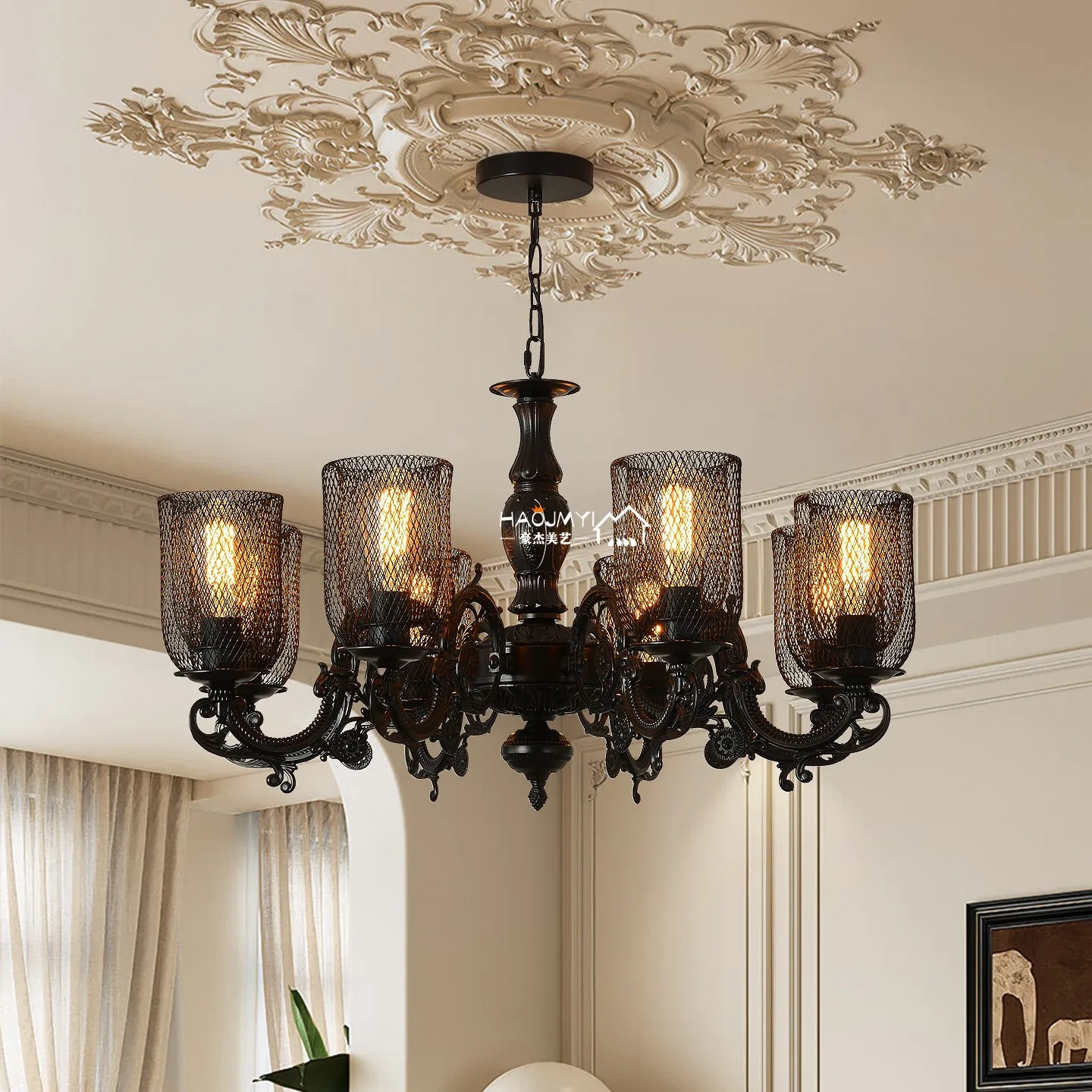 Retro French Living Bedroom Creative Pendant Light American Industrial Bar Cafe Artistic Unique Iron Art Home Lamp Changeable