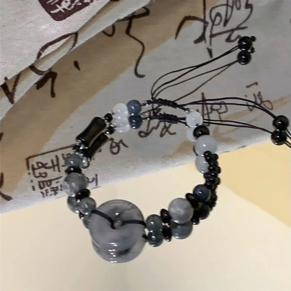 Pulsera de cuentas de bambú de estilo chino, brazalete de cuerda trenzada, Estilo Vintage