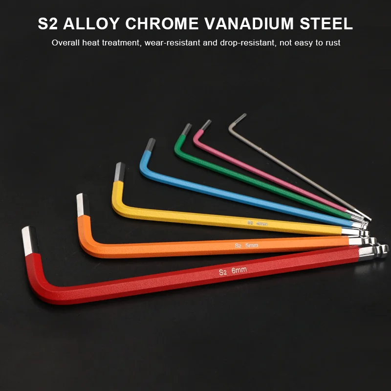 Fahrrad-Inbusschlüssel-Set, MTB, Rennrad, Reparatur-Werkzeug-Set, Serviceschlüssel, bunter Sechskantschlüssel, flache Kugelöffnung, 1,5/2/2,5/3/4/5/6 mm – Detail 3