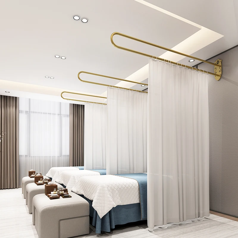 Wrought iron U-shaped L-shaped beauty salon health center physiotherapy bed beauty bed partition curtain curtain rod cloth