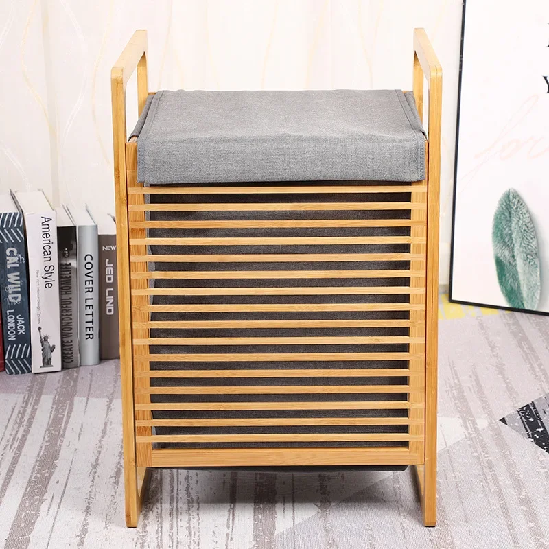 

The New Bamboo Frame Laundry Bathroom Dirty Clothes with Cover Fabric Storage Creative Storage