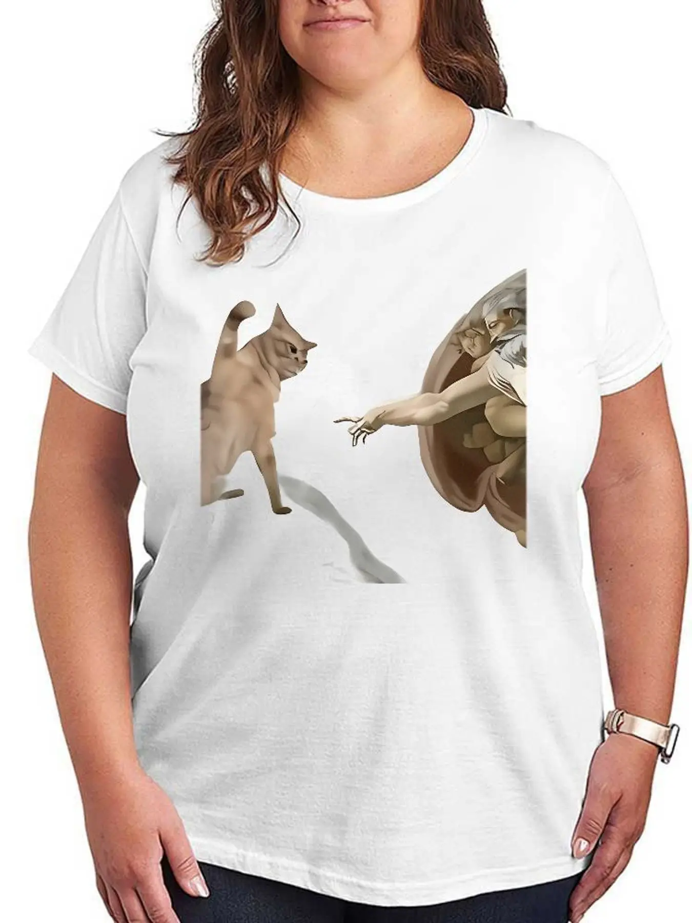 Funny Cat Creation of Adam Graphic Tee