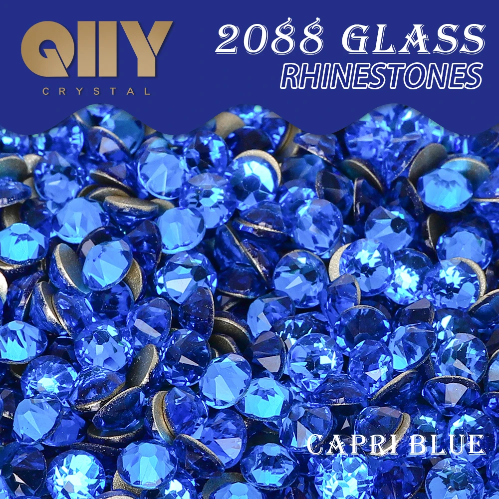 

QIIY Capri Blue 2088 Rhinestones SS10-SS30 Crystal Golden Flatback 8 Big 8 Small AAAAA 16cut Stones For DIY Nail Art Decoration