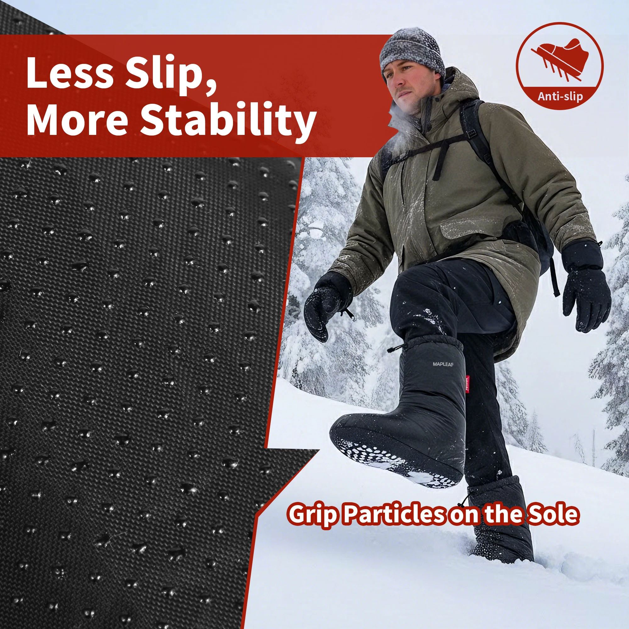 MAPLEAF Daunenstiefel 700FP Ultraleichte Warme Camping-Hausschuhe Schlafsocken Rutschfeste Zelt- und Innenbereichsschuhe für Auto, Zuhause und Winter – Detail 5