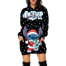 Disney Stitch Kawaii Women's Hoodies Dress Ladies Fashion High Quality 2024 Streetwear Youthful Woman Christmas Clothes Pullover