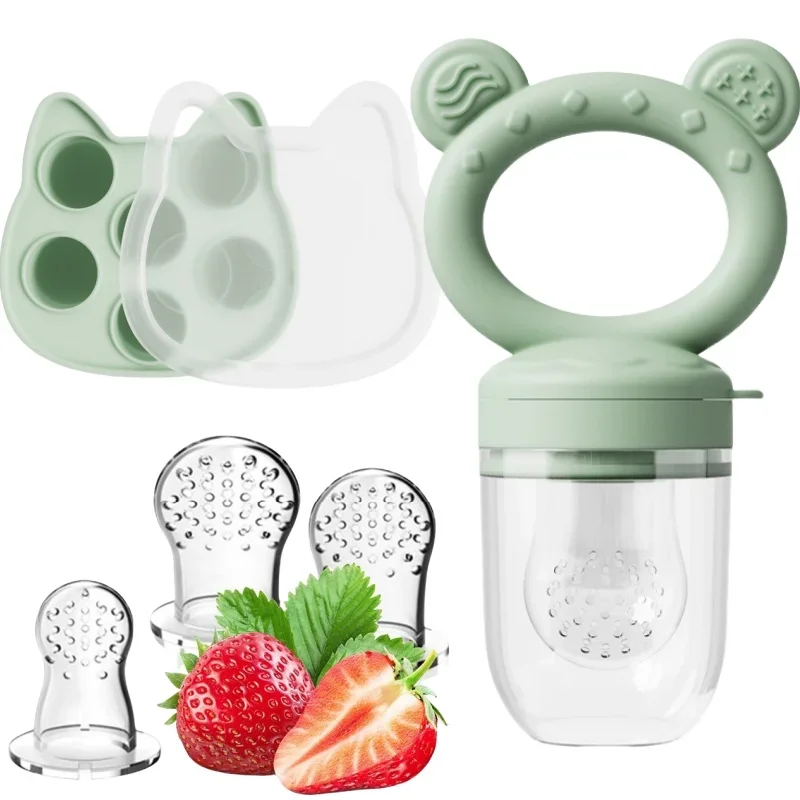 

Baby Fruit Food Feeder & Mini Freezer Nibble Tray with Lid Breastmilk Popsicle Molds Silicone Infant Self Feeding Food Pacifier