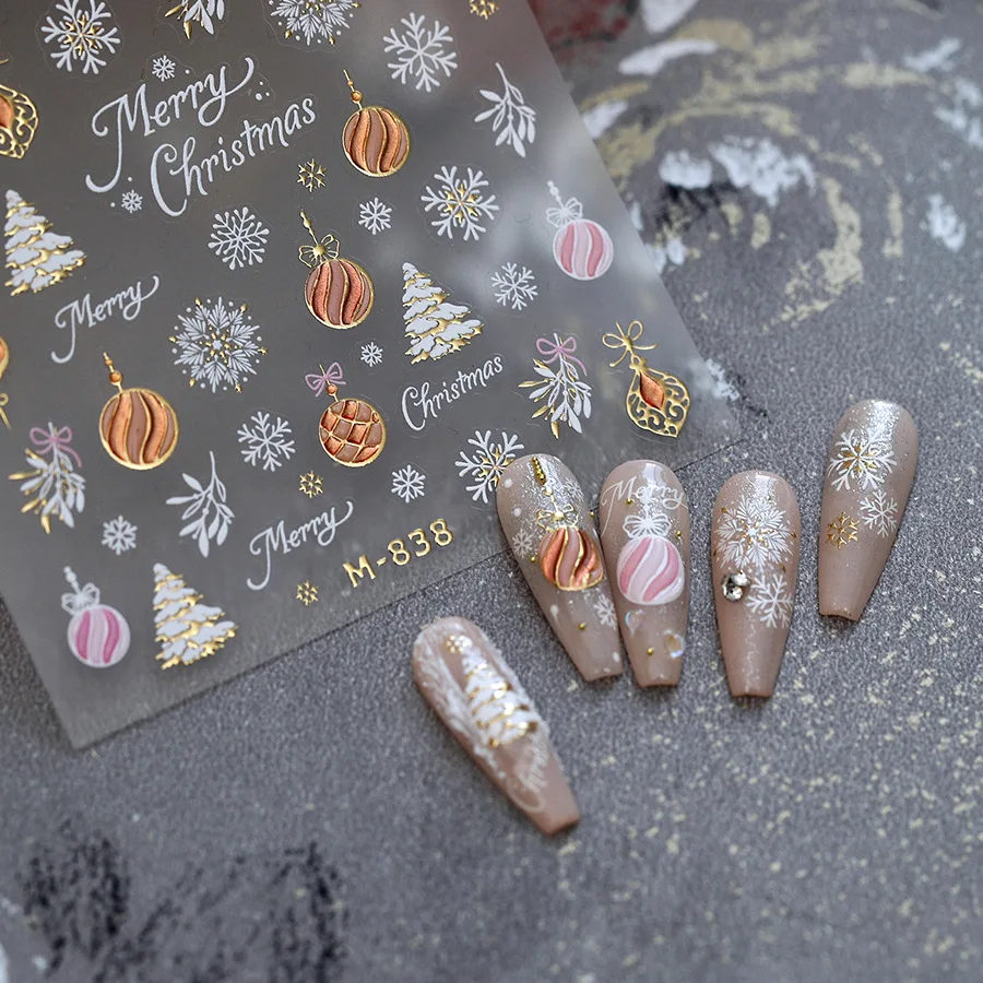 مجموعة إكسسوارات فن الأظافر تحت عنوان عيد الميلاد تتميز بشجرة عيد الميلاد وعناصر كوز الصنوبر وعناصر ندفة الثلج DIY مجموعة ملصقات الأظافر #4