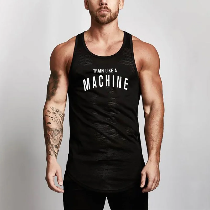Zomer mesh sneldrogende mouwloze casual vesten gym workout spier bodybuilding t-shirts heren fitness running slim fit tanktops