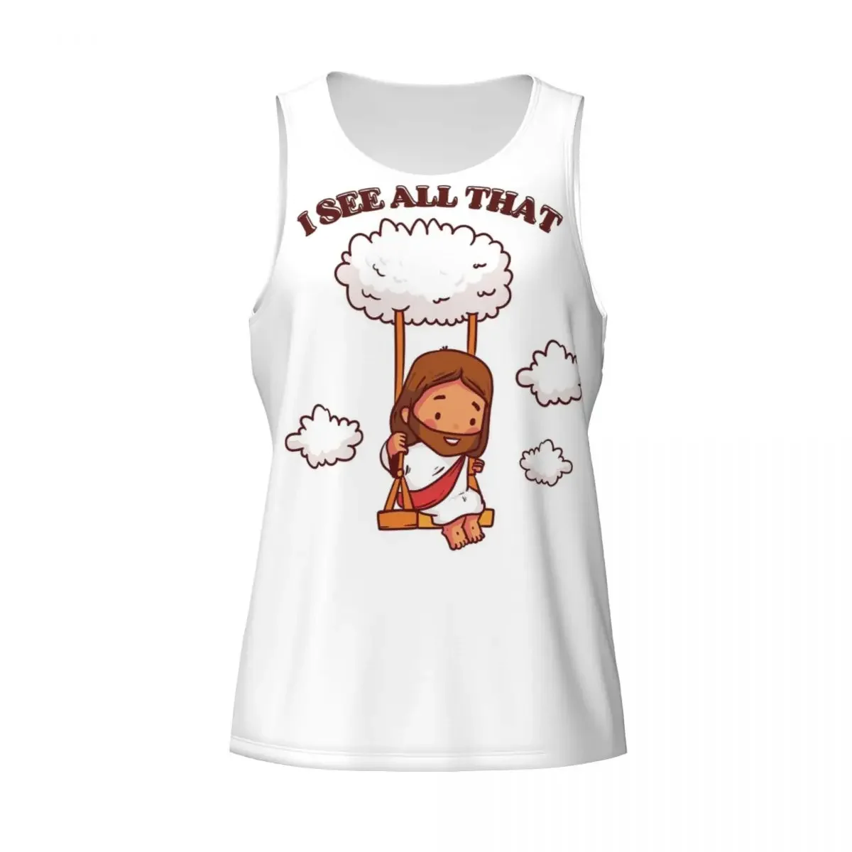 Quick Dry I See All That Cute Jesus On A Cloud Swing Gym Tank Muscle Sleeveless Shirt Bodybuilding Breathable Vest