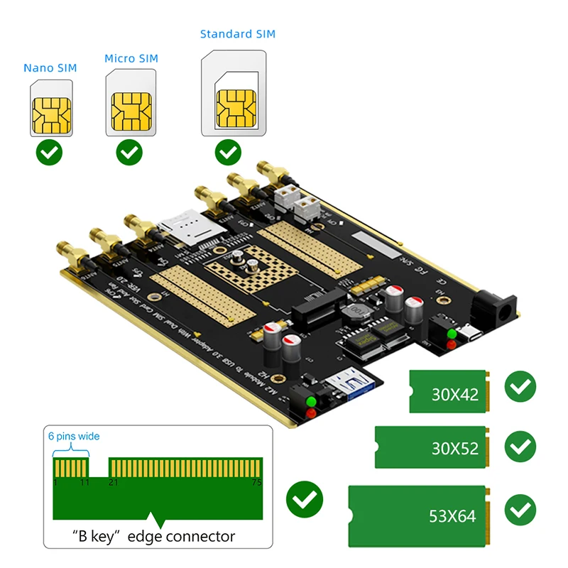 Imagem -03 - Ngff-b Key M.2 para Usb 3.0 Adaptador Riser Cartão sem Fio Dual Cooler Fan Slot para Cartão Sim Duplo para Sim Micro Sim Nano Sim 4g Módulo 5g