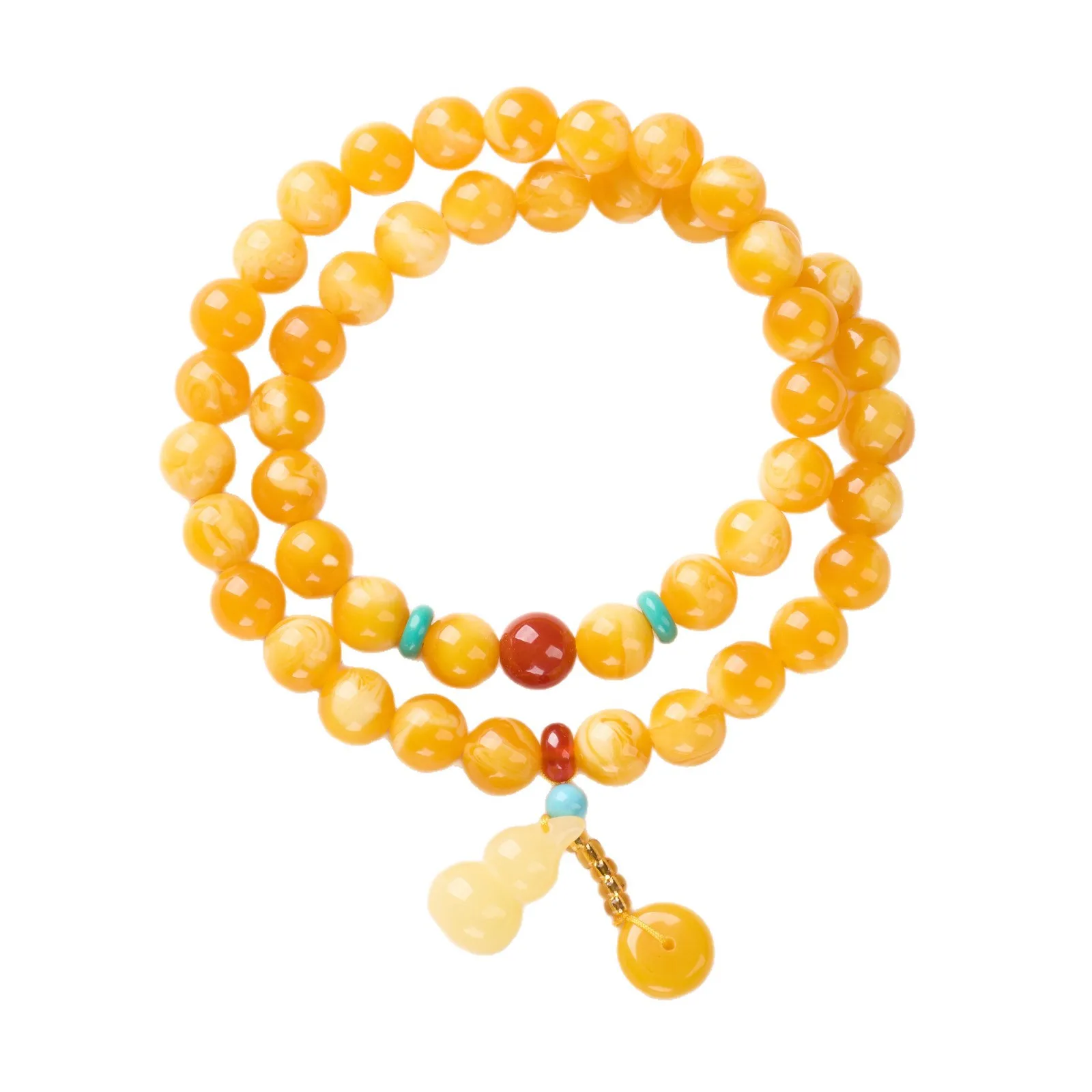 Second Generation Amber Wax Gourd Beaded Bracelet Luxury Elegant Buddhist Prayer Bead Bracelet for Women Gifts