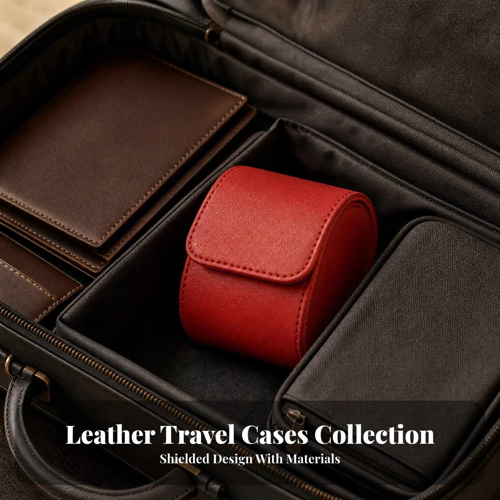 Leather Watch Travel Pouch Padded Wristwatch Storage Pouch Watch Travel Case Slim Organizer Secure for Travelers, Business Trips