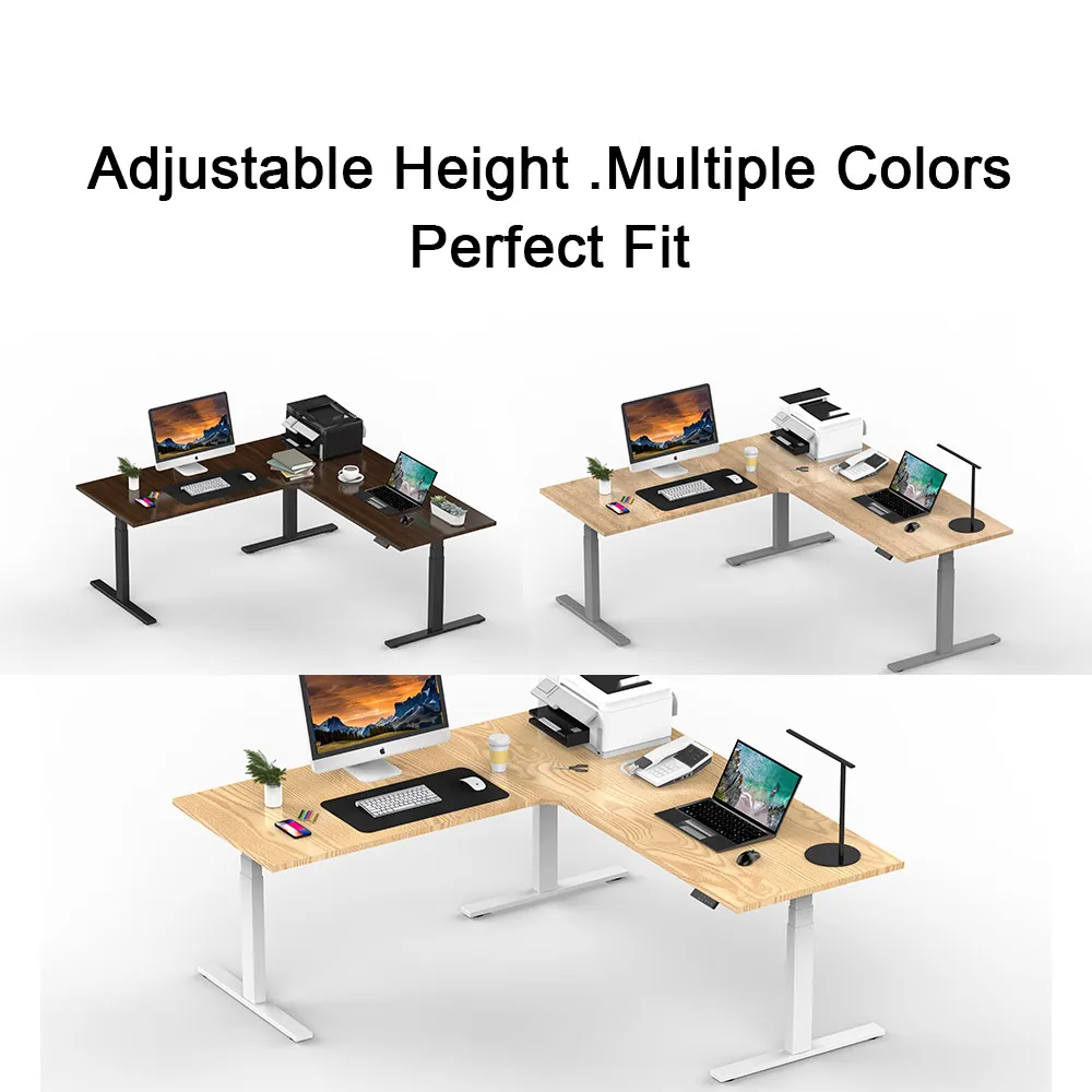 Office Adjustable Height Electric 3 Legs Table Base Triple Motor Corner L Shaped Sit Stand Executive Desk  Standing Desk Frame