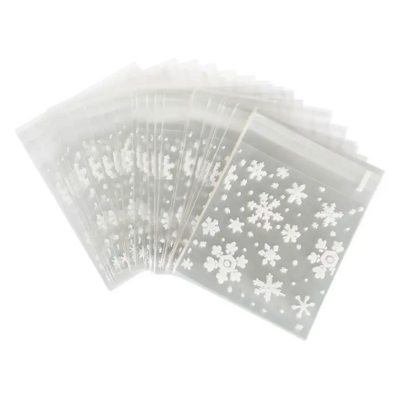 100 Pcs Sachets Pouches White Snowflake Packaging Bag For Cookies Biscuits Christmas Candies