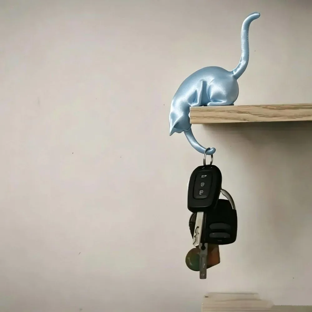 3D Printed Cat Wall Hook Light Cute Figurine with Lantern Cat Shaped Hook Animal Shaped Artistic Cat Decor Lamp