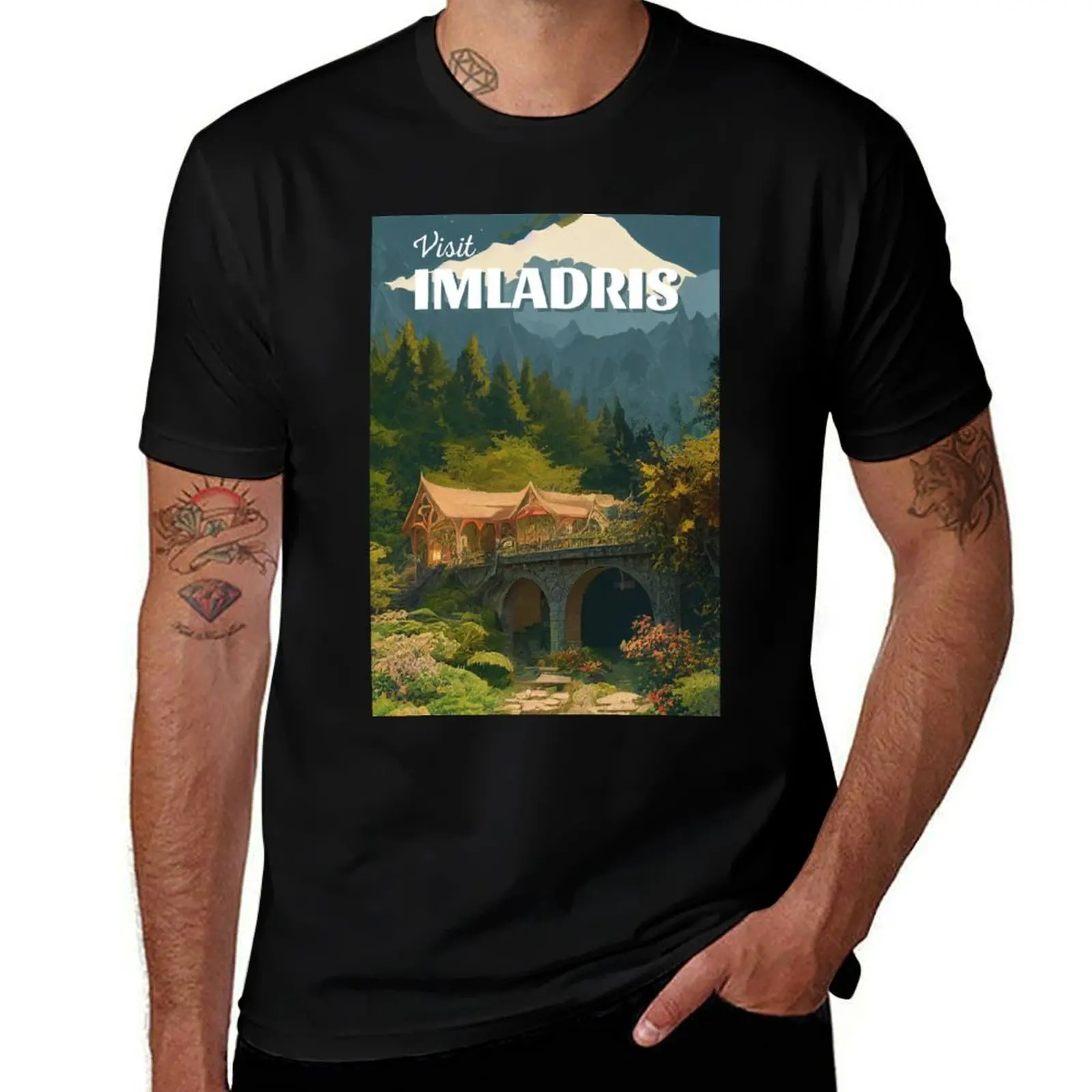

Visit Imladris - Travel Poster - Fantasy Funny T-Shirt t shirts for man pack white t shirts for man graphic vintage T-Shirt
