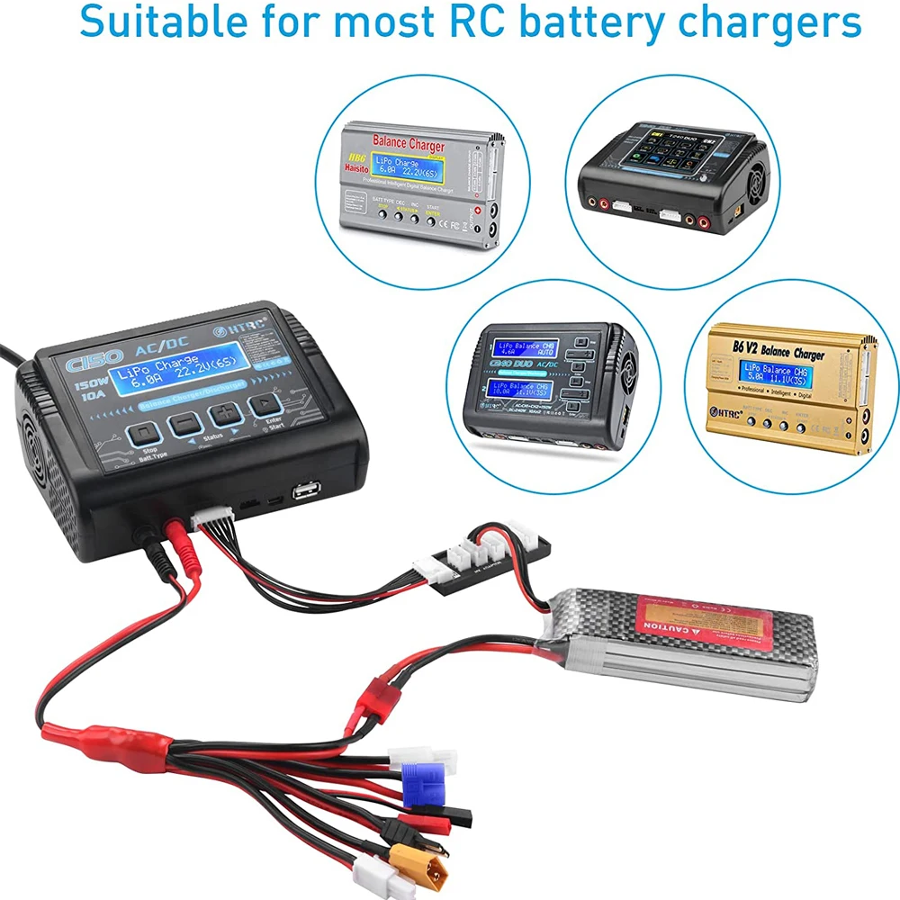 RC Lipo Battery Charger Adapter Connector Splitter Cable 8 in 1 Octopus Convert Wire to 4.0mm Banana Plug for Tamiya EC3 JST