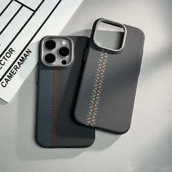 Funda MagSafe abstracta de fibra de carbono para iPhone 15 Pro Max 14 13, cubierta de aleación de carga inalámbrica, lente de cámara, parachoques, carcasa dura