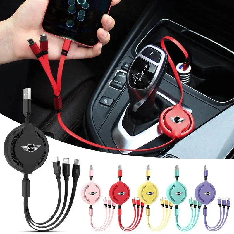 Car 3 In 1 Retractable Micro Data Wire USB Type C 100w Fast Charging for Mini Cooper S 2011 2 3 R56 R50 R53 R60 car accessories