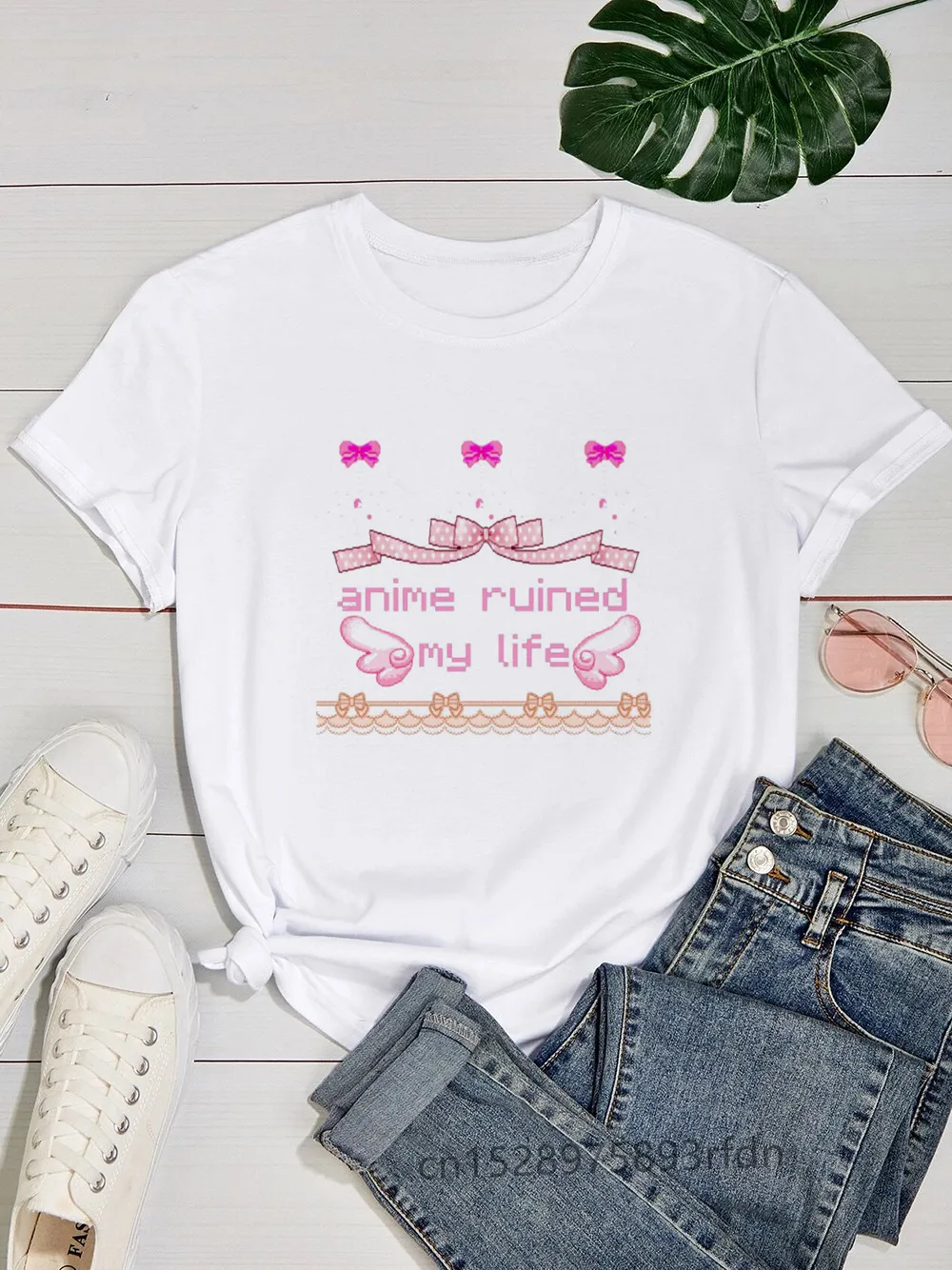 Black Butler Women Funny Print Ladies T-shirt Girl Y2K Basis O-collar White Shirt Short