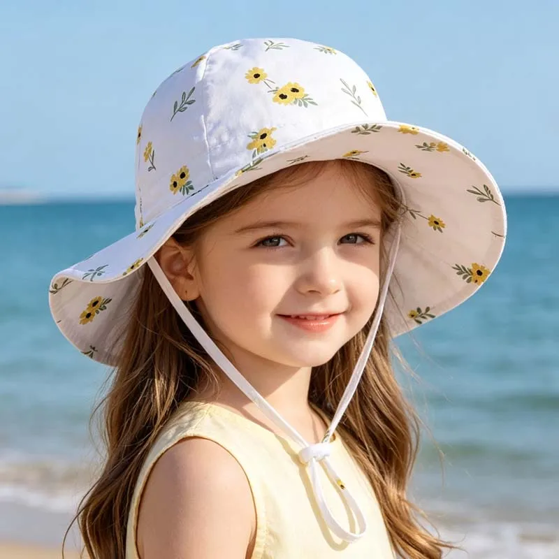 2026 Kids Girl Hats Summer Print Children Sun Hat for Girls Beach Travel Baby Cap Children Panama Cap 2-6Y view 2