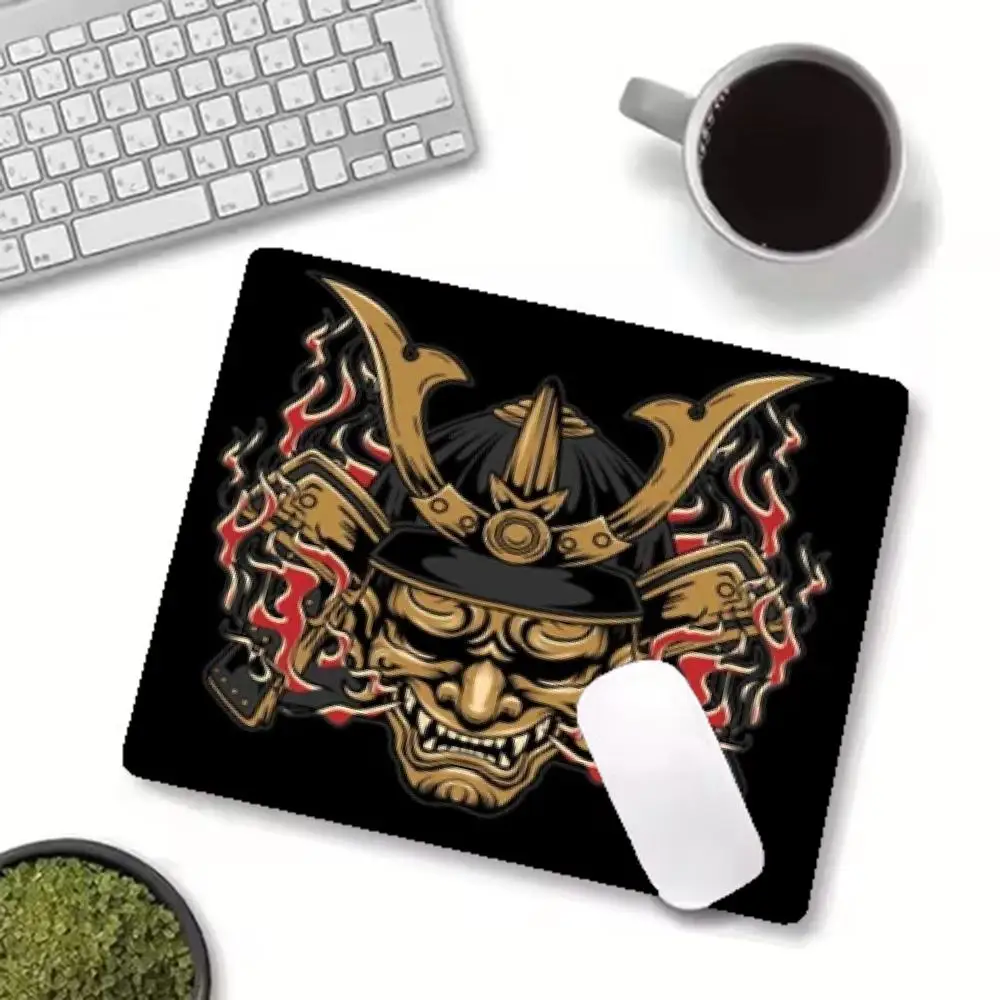 Laptop Gaming Pad Dark Japanese Samurai Oni Art Gaming Desk Mat Natural Rubber Non‑Slip Large Size For Laptop Desktop Bedroom
