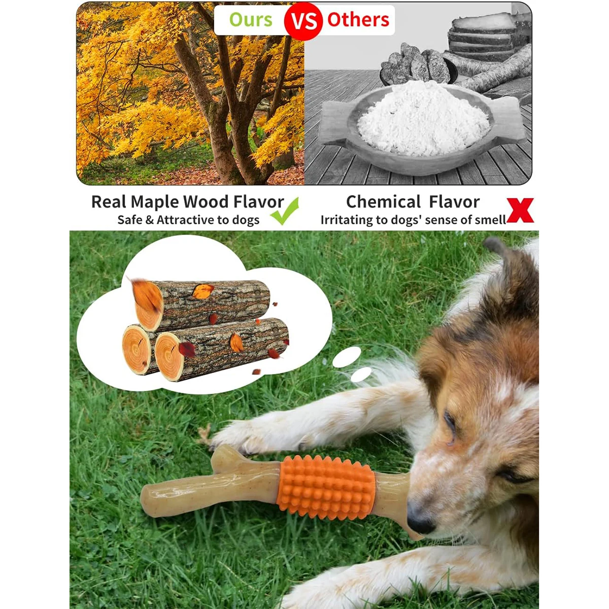 SCGK-Borracha Teething Stick para Cães, Real Maple Wood, Brinquedos de Mastigação, Agressivo, Resistente, Acessórios para Cães, Raça Grande, Média