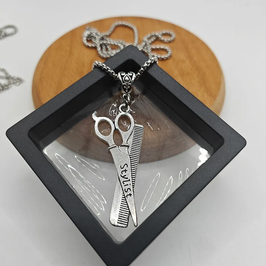 Hairdresser, Hairstylist, Stylist Pendant Necklace, Scissors Comb