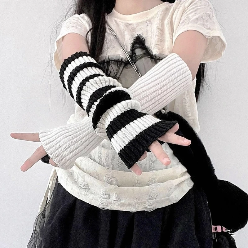 

Японские вязаные гетры Y2K, толстые полосатые рукава без пальцев, уличная одежда в стиле ретро, аксессуары для девочек, перчатки в стиле Харадзюку