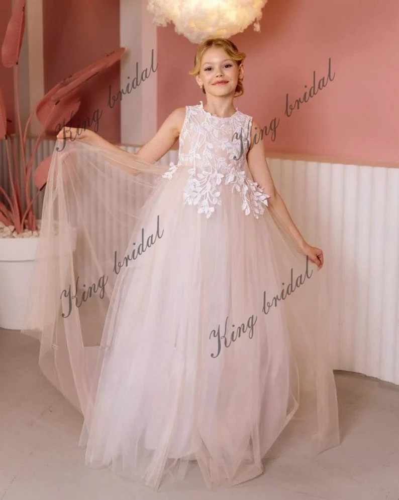 First Communion Flower Girl Dress Pageant Dress for Girls Lace Tulle Wedding Dresses Holy Communion Special Occasion Toddler