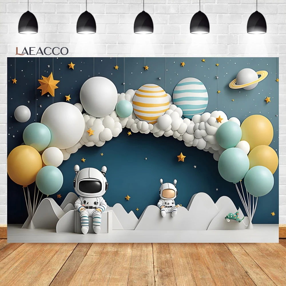 Laeacco Outer Space Photography Backdrop Universe Planet Star Galaxy Astronaut Rocket Kids Birthday Newborn Portrait Background