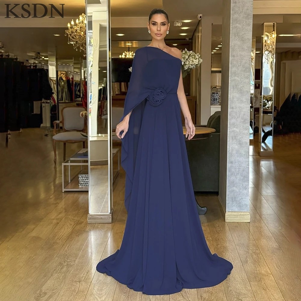 KSDN 럭셔리 이브닝 드레스 패션 원 숄더 채플 트레인 쉬폰 드레스 Customzied 긴 소매 우아한 여성 드레스 Vestidos