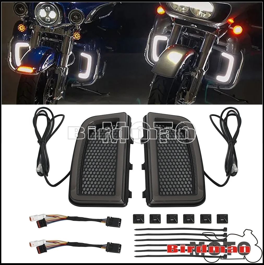 

For Harley Touring Street Glide Road Electra Glide FLHTK FLTRU 2014-2020 Motorcycle LED Fairing Lower Grills Turn Signals Light