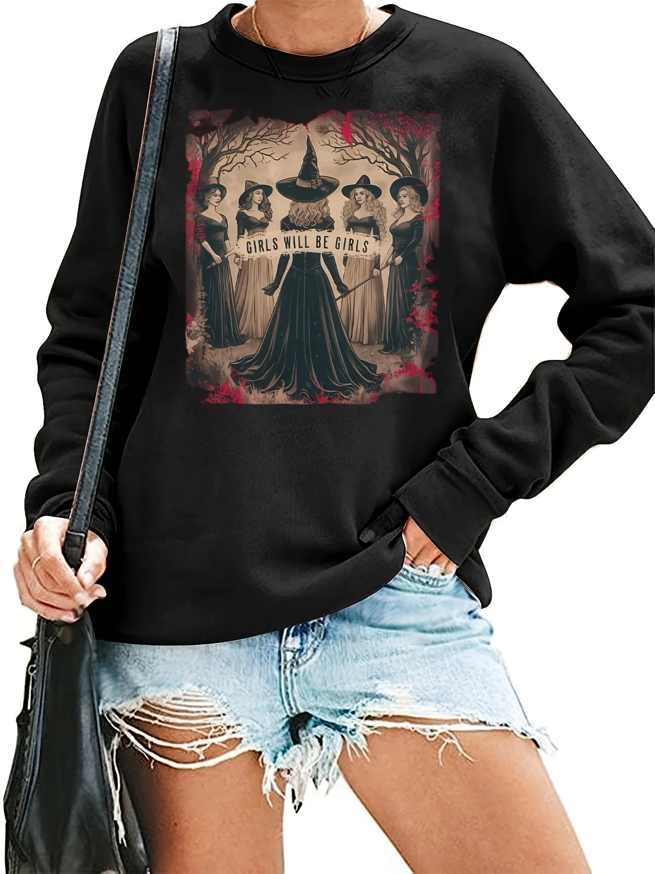 

Halloween Witch Graphic Print Autumn and Winter Cotton Men's and Women's Sweatshirts Outdoor Sports Leisure Fashion Trend