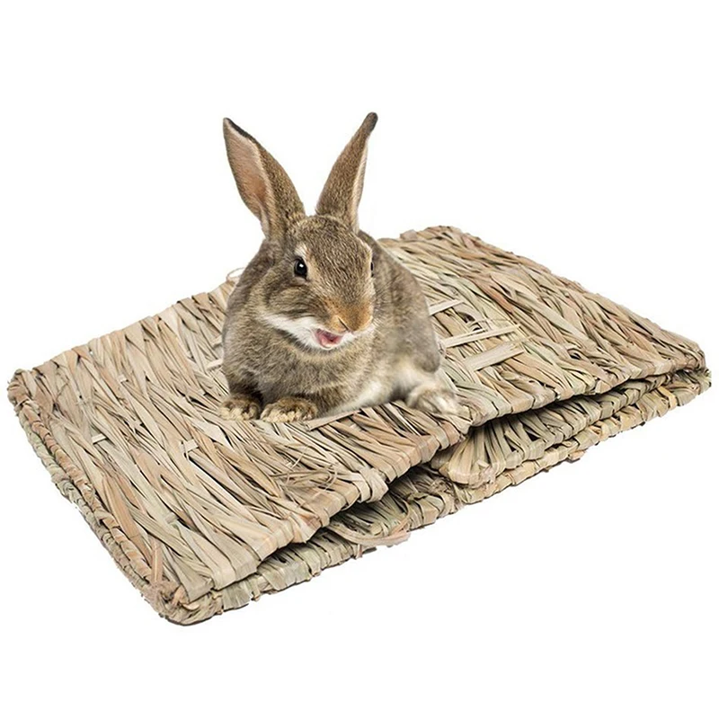 Foldable Woven Rabbit Cages Pets Hamster Guinea Pig Bunny Grass Chew Toy Mat House Bed Nests For Small Animal Rabbit Accessories