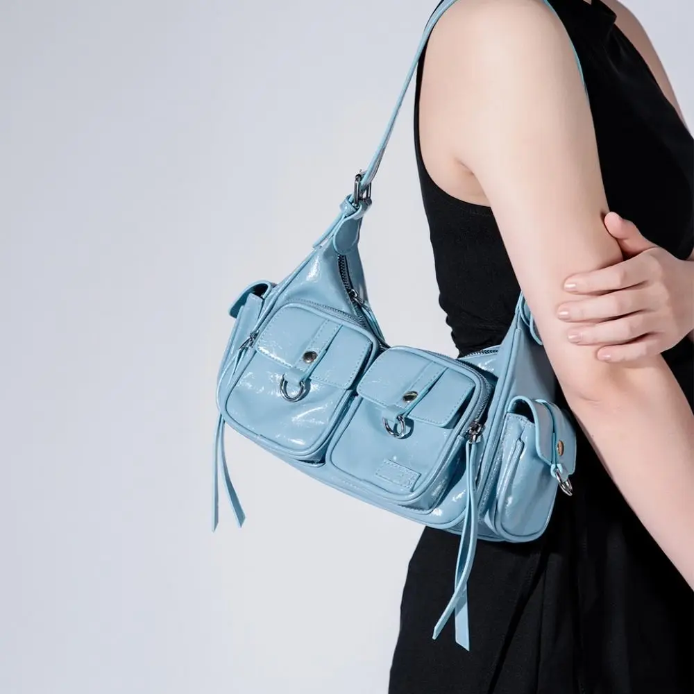 

Trend Y2K Retro Shoulder Bag Multi-pocket Spicy Girl Vintage Underarm Bag Korean Fashion Motorcycle Bag Streetwear