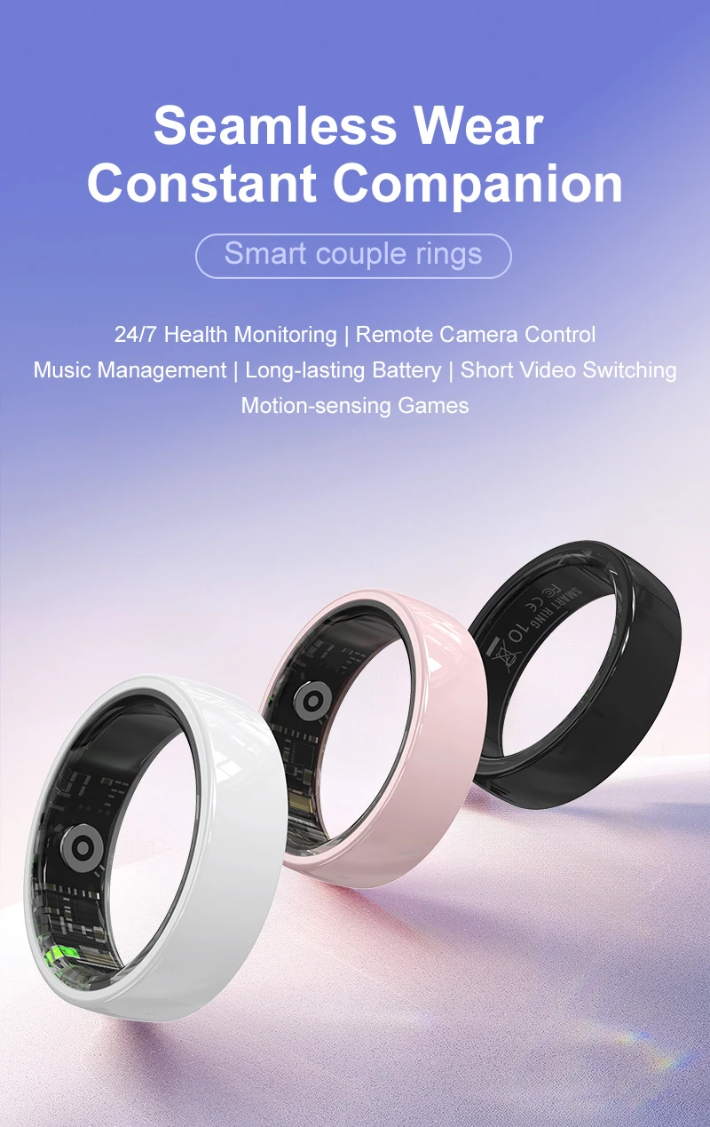 Smart Couple Ring BT5.2 Connection Multiple Sports Modes Couple Space Interaction Rings 5ATM Waterproof Health and Sleep Monitor