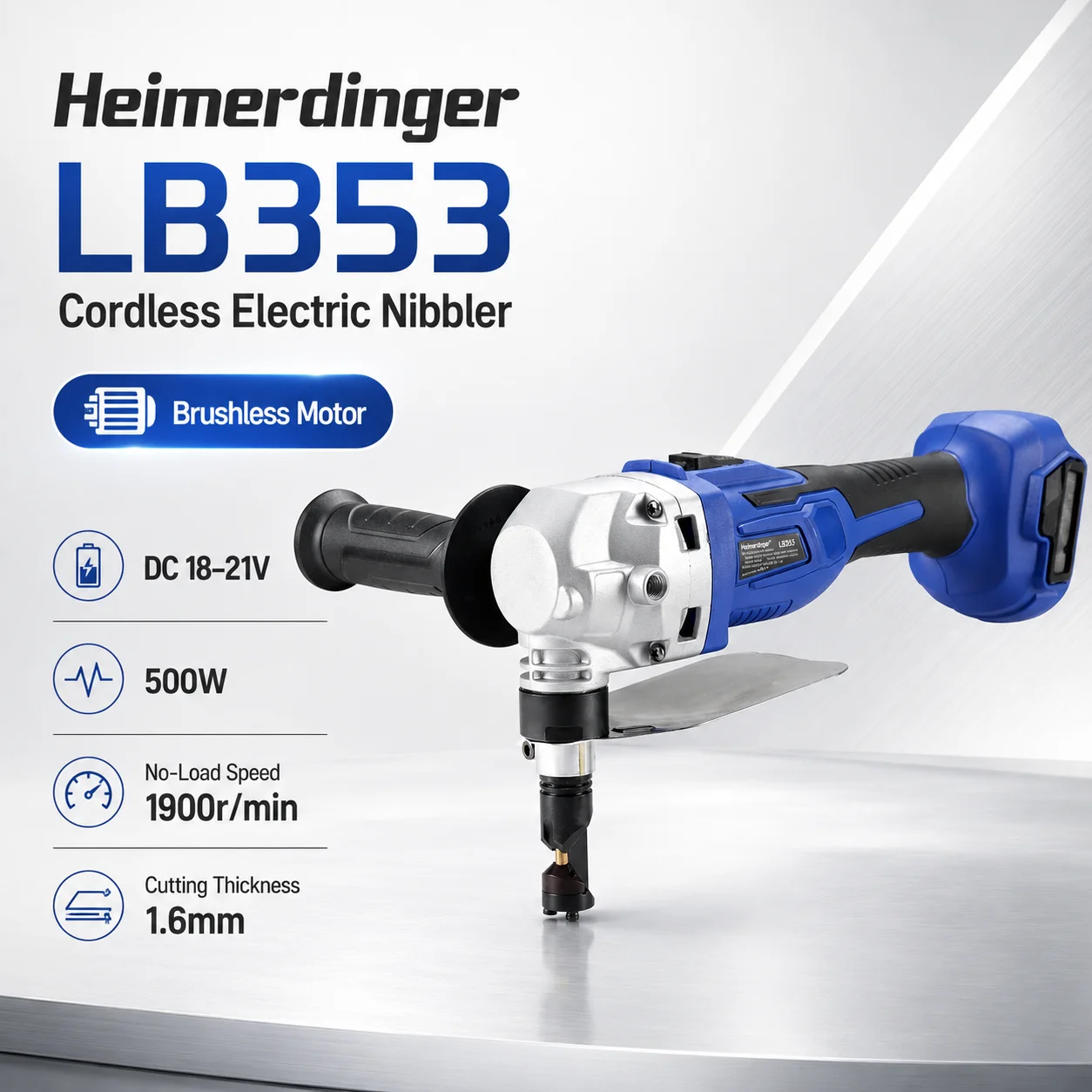 Brushless Cordless Electric Metal Nibbler Sheet Metal Cutter 18V-21V 1.6mm 1900RPM Cutting Shear Power Tool, No battery