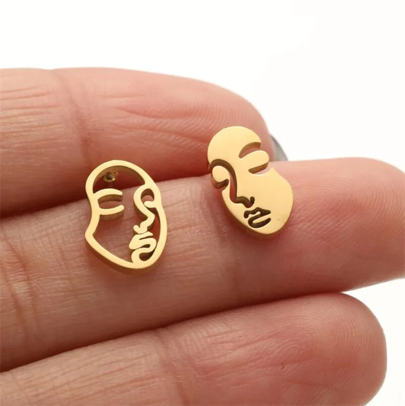Fashion Girl Face Abstract Stud Earrings for Women Simple Human Face Asymmetry Earings Elegant Female Ear Jewelry Gifts image 4
