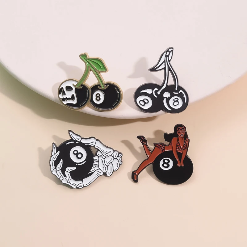 Finger Skeleton Enamel Pins Cherry Magic Billiards Punk Brooch Lapel Badge Halloween Backpack Wholesale Jewelry Gift For Friend