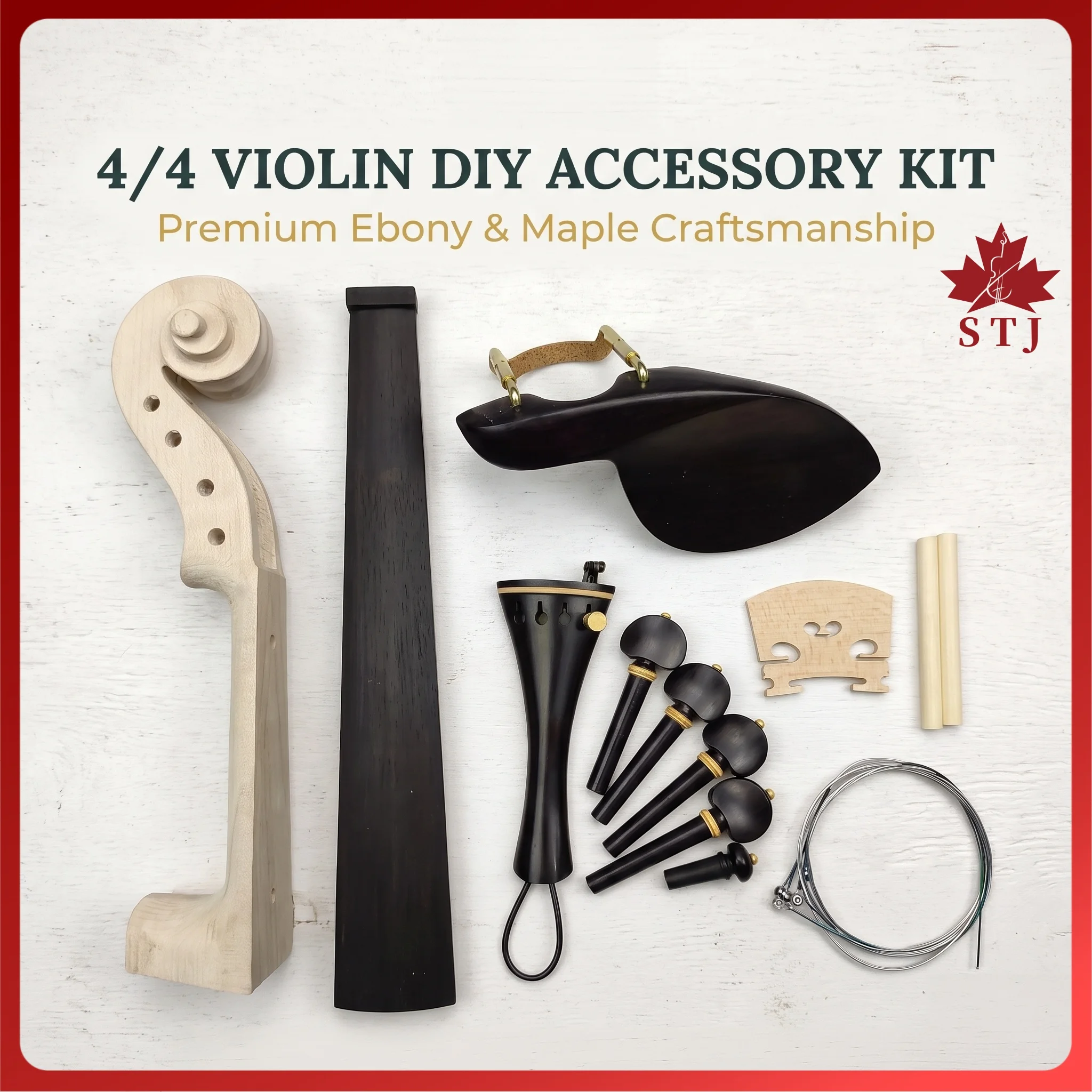 Complete Set 4/4 Violin Assembly Accessories Head Neck Fingerboard Bridge Tailpiece Pegs Chinrest With Clamp Soundpost String
