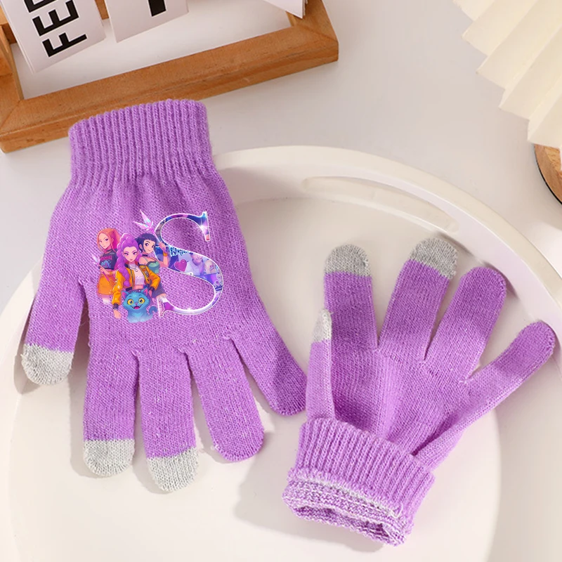

KPop Demon Hunters Knitted Gloves Cartoon Anime Knit Glove Autumn Winter Outdoor Warm Windproof Mittens Children Christmas Gift