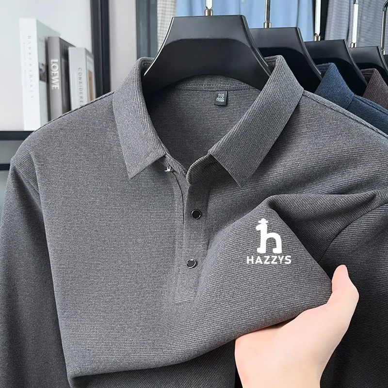 Designer-Stil Herren Bedrucktes Polohemd Neue Herbstmode Einfarbiges Langarm-T-Shirt mit Revers Business Casual Herrenbekleidung – Detail 4