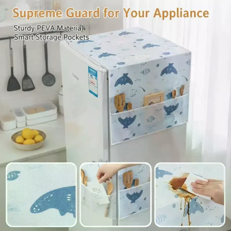 Refrigerator Cover Minimalist Oil Stain Resistant Fridge Cover with Side Storage Pockets for Daily Kitchen Use