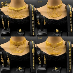Luxury Dubai Tassel 24K Gold Color Jewelry Set For Women Bridal Nigerian Ethiopian Necklace Bracelet Earring Ring Party Gift