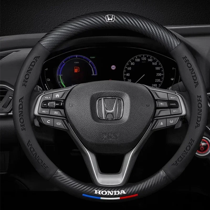 38cm carbon fiber leather steering wheel handle cover for Honda Honda Civic City Fit CR-V HR-V Accord BR-V Odyssey Freed Styling