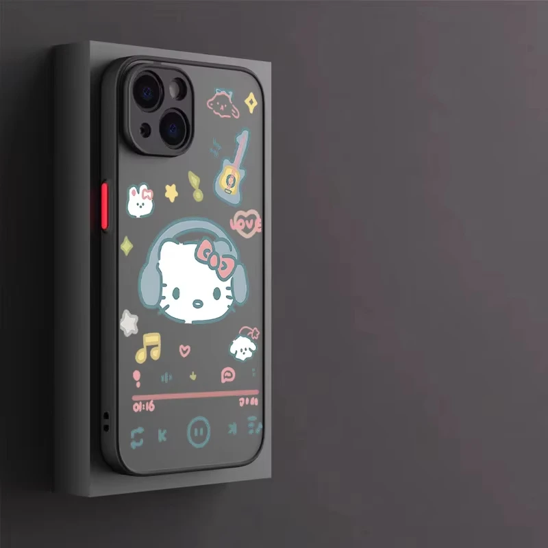 حافظة هالو كيتي لهاتف أبل آيفون 11 15 16 14 13 12 Pro 7 XR X XS Max 8 Plus 6 6S SE 2022 15Pro هاتف أسود غير لامع Funda لطيف