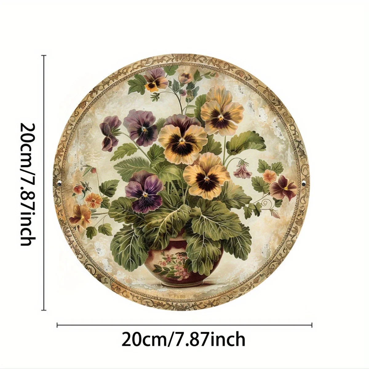 Room Decor 1pc Vintage Pansy Floral Foil Engraving Aluminum Sign - Elegant Pewter Finish Metal Wall Art for Home, Restaurant, Ca