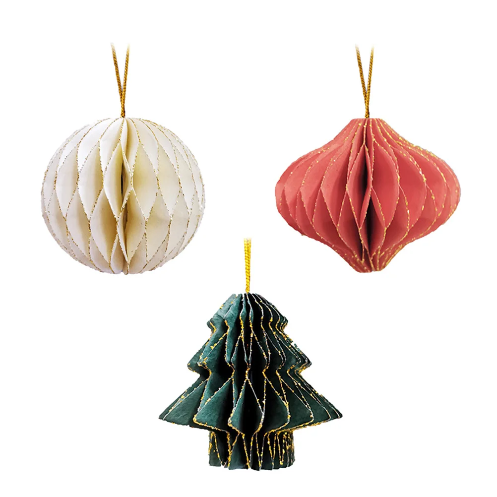 

3pcs Christmas Tree Hanging Decorations Honeycomb Paper Ball Ornament Xmas Party Favors Holiday Garden Yard Pendant