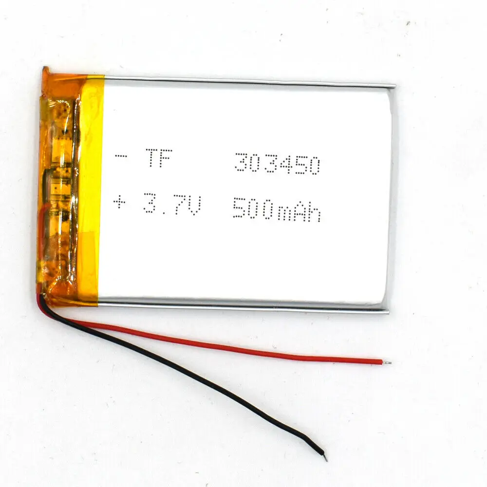 3.7 فولت 500 مللي أمبير ليبوليمر 303450 مع 2Pin جست التوصيل بطارية قابلة للشحن خلية ل مصباح كاميرا ليد غس مسجل قارئ